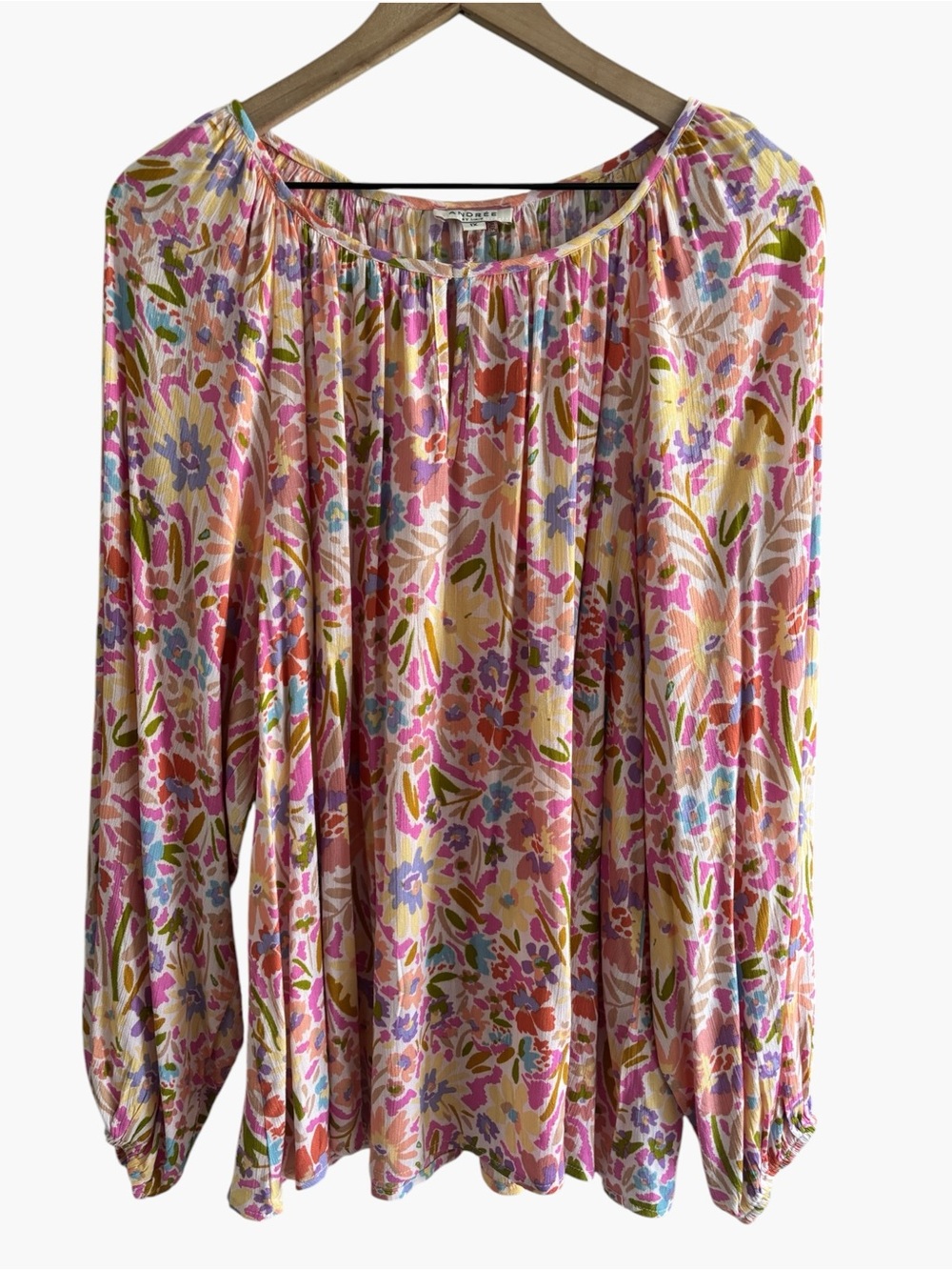 Andrée By Unit Floral Peasant Long Sleeve Blouse Cottagecore Relaxed Flowy 1X